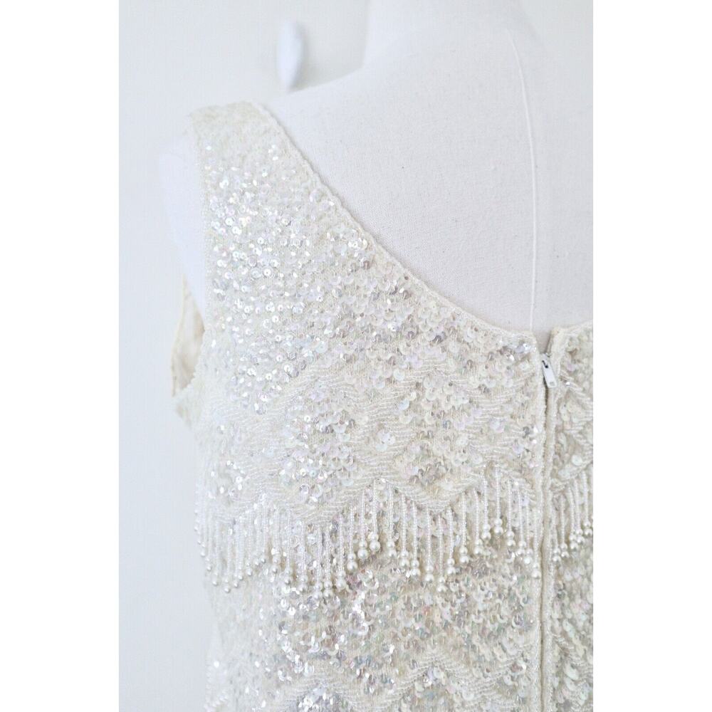 Vintage 1960s Mai Ling Beaded Shell Top Made In Hong Kong Sleeveless Cream - Picture 11 of 12